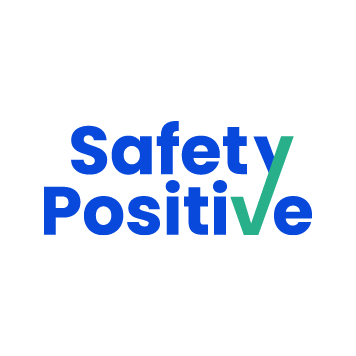 blue safety positive logo with turquoise tick for v and y