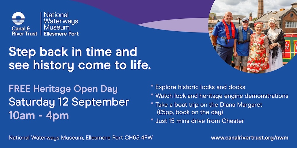 ad for the national waterways museaum heritage day showing the brand pattern at the top of the page.