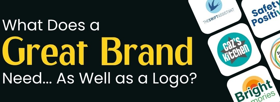 black background with what does a great brand need apart from a logo in white and yellow lettering with a selection of saladbomb logos on the right hand side