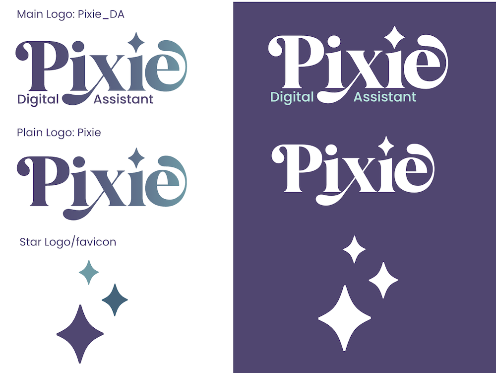 screenshot of 3 pixie digital logos in boith colour and white
